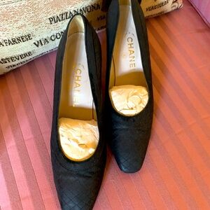 Chanel classic black quilted pumps, size 8.